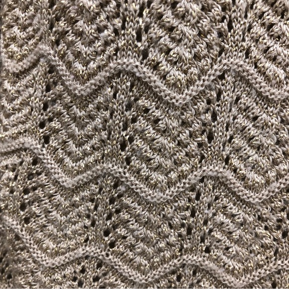 Daisy Fuentes W Size L Tan Long Sleeve Chevron Scalloped Stripe Print Sweater - Picture 4 of 7